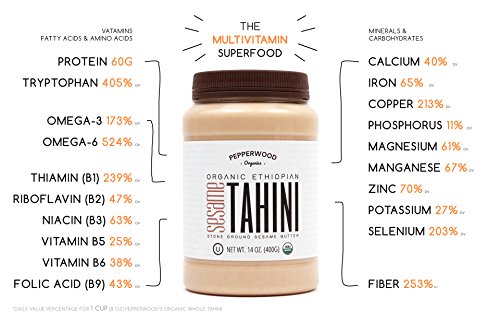 Pepperwood Organic Stone-Ground Ethiopian Sesame Tahini Paste, Hulled, Unsalted, Non-GMO, Gluten-Free, Kosher, Vegan, USDA Organic, Peanut-Free, 14 Ounce (2-Pack) (14oz - 2 Pack)