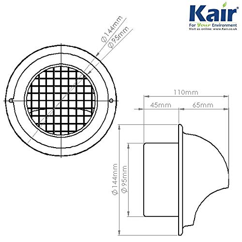 Kair Bull-Nose External Vent 100mm - 4 inch Rear Spigot Stainless Steel Grille with Wire Mesh and Drip Deflector - Image 2