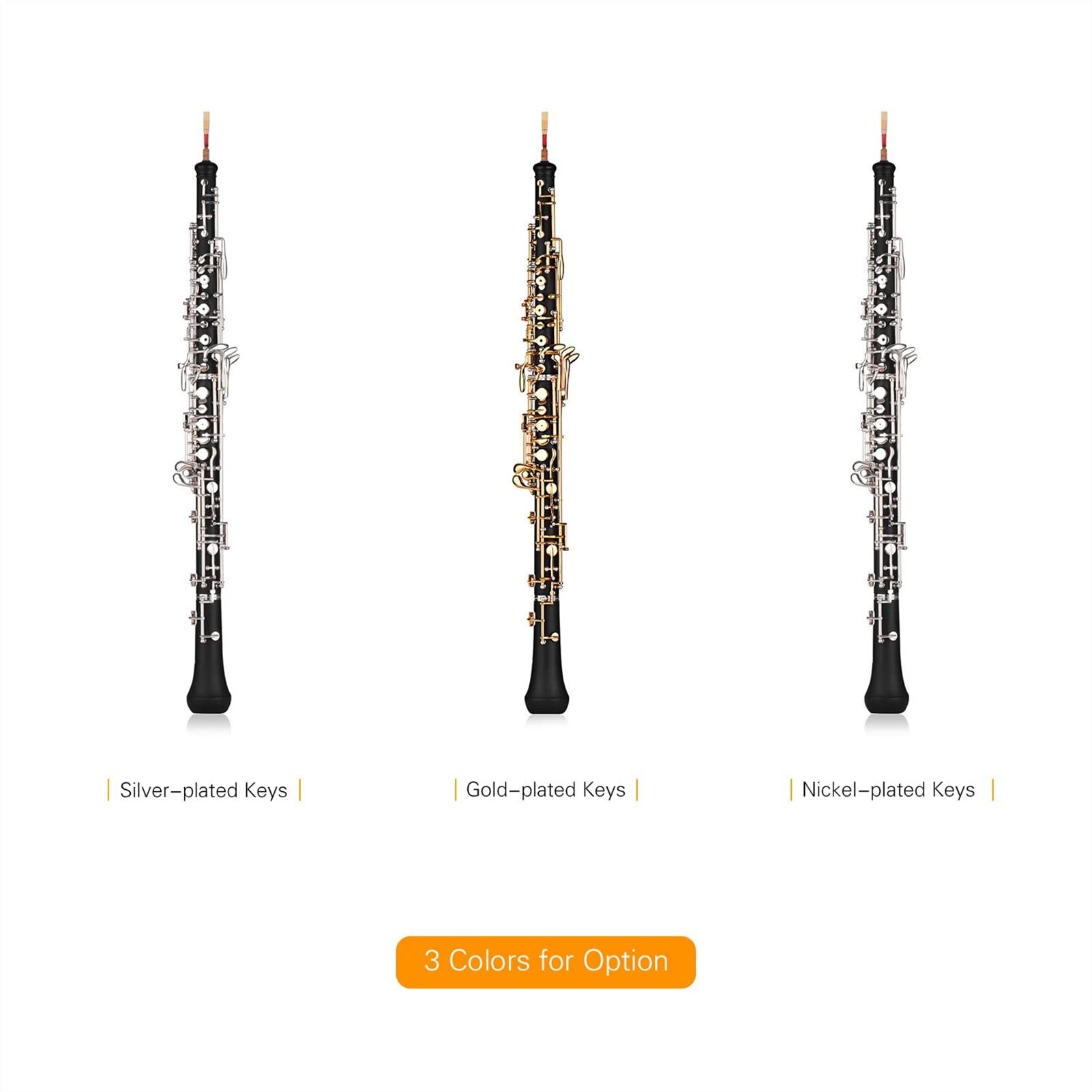 Strumento Oboe Strumento Professionale in Stile Semi-Automatico in Stile c-Key Oboe con guantoni in Pelle Oboe Reed Custodia in Pelle Principiante di Oboe (Color : Silver-Plated Keys)