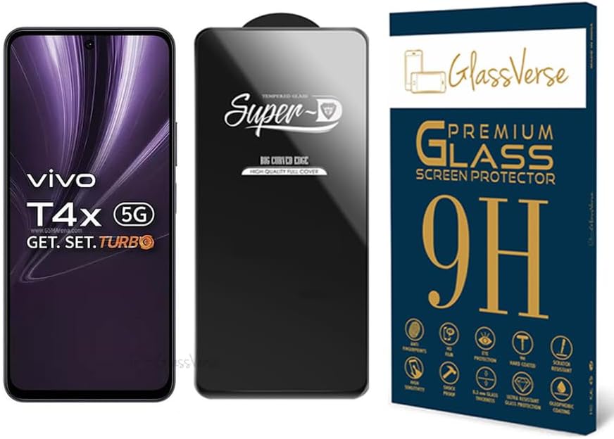 GlassVerse® Toughened Oleophobic Tempered Glass For Vivo T4x 5G (PACK OF 1) with Free Installation Kit Full screen Coverage - 6.72 inch
