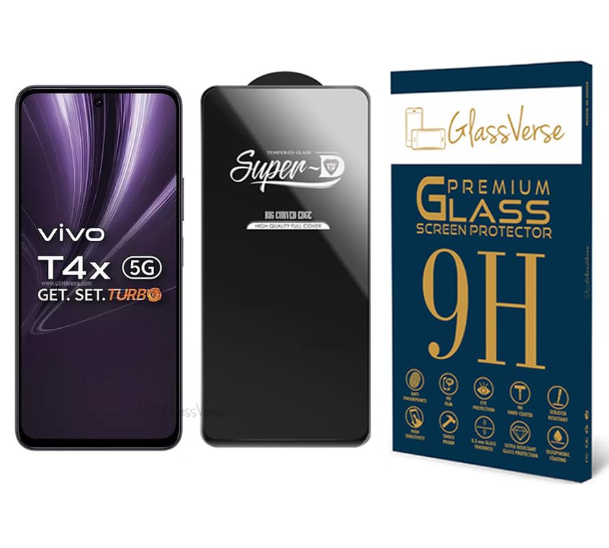 GlassVerse® Toughened Oleophobic Tempered Glass For Vivo T4x 5G (PACK OF 1) with Free Installation Kit Full screen Coverage - 6.72 inch