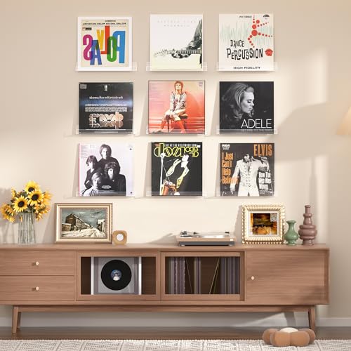 Image of upsimples 12 Pcs 12 inch Vinyl Record Wall Mount Shelves, Clear Acrylic Display