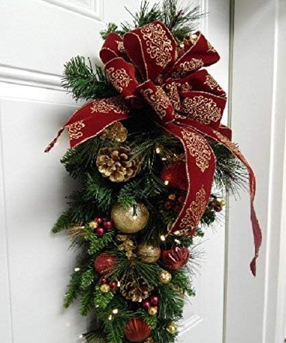 Lovely Burgundy crest 34" Tear Drop Swag, Artificial Swag w/LED Lights and Timer