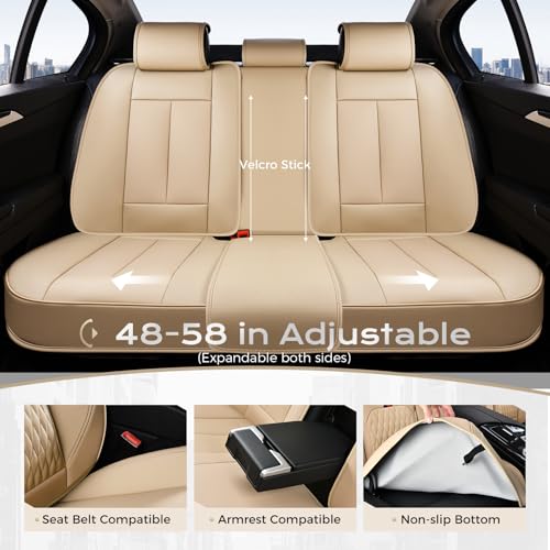 Image of Coverado Seat Covers for Cars, 5 Seat Waterproof Seat Cover with Lumbar Support, Front and Rear Seat Covers, Luxury Leather Car Seat Protectors, Car Seat Cushions Universal Fit for Most Cars (Beige)