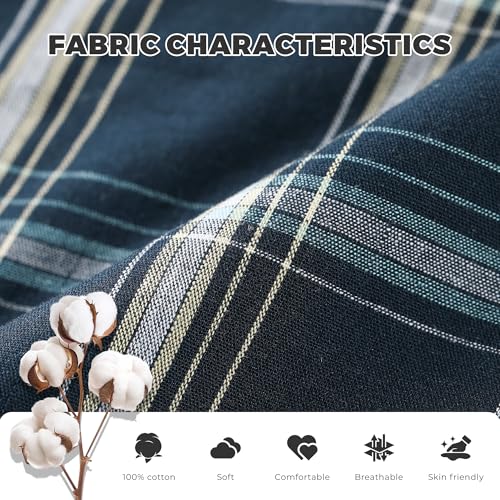 Vulcanodon Mens Cotton Pajama Set, Button Down Woven Pajama Set for Men Plaid Men's Sleepwear2