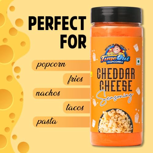 Image of TimeOut Popcorn Cheddar Cheese and Popcorn Masala Seasoning, Multi-Purpose Powder, Popcorn and Snacks Flavoring,Pack of 2, 100g Each