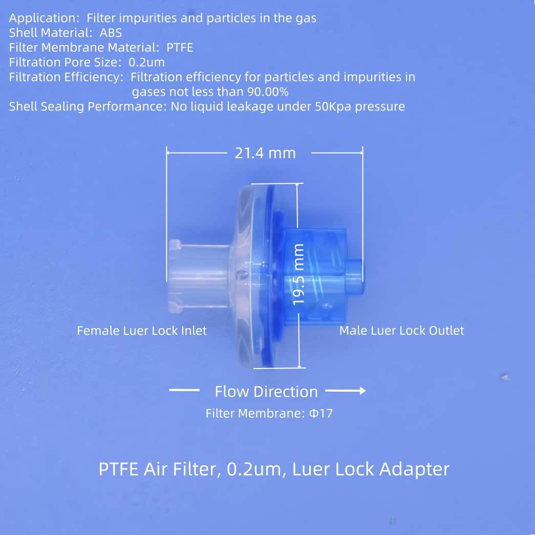 Hynec Hydrophobic PTFE Air Filter 0.2μm 20mm, Female-to-Male Luer Lock, 5-Pack Sterilized | Laboratory-Grade Chemical Resistance for Gas Filtration(Transparent)