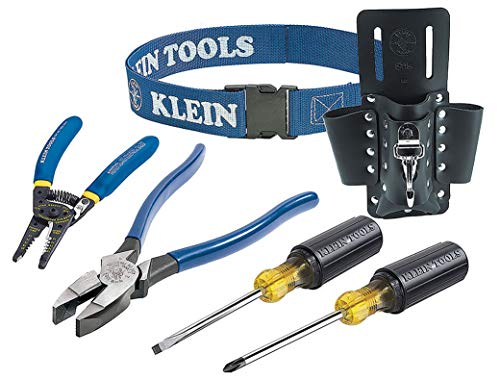 One-Day Sale: Up to 50% Off Klein Tools 80006 Trim-Out Tool Kit with Klein Tools Hand Tools and a 4-Pocket Leather Tool Pouch, 6-Piece