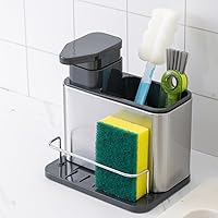 Vista 1 de Dispensador de jabón para platos, bomba dispensadora de jabón de cocina 3 en 1, organizador de esponja y soporte para cepillos de acero inoxidable