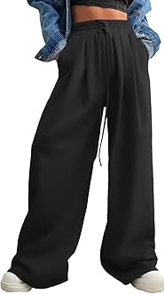 Aleumdr Wide Leg Sweatpants for Women 2025 Trendy Fashion High Waisted Drawstring Loose Long Pants with Pockets