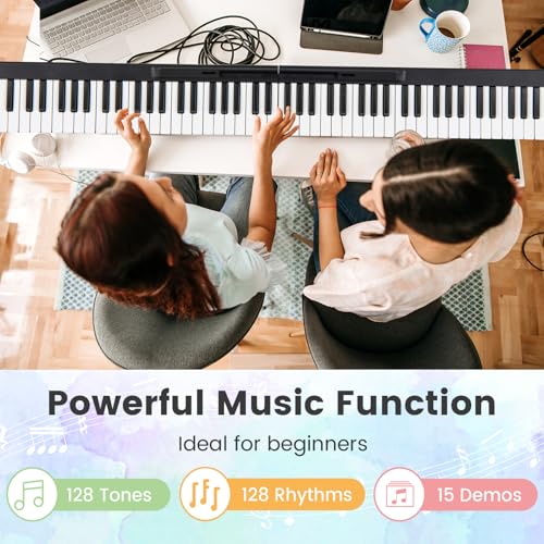 KOMFOTTEU Piano Numérique 88 Touches avec Fonction MIDI & Bluetooth, Clavier de Piano Électroniques Multifonctionnel, Piano Numérique pliable pour Debutant, avec Sac de Piano - Les Beatles, Paul McCartney, John Lennon, RIngo Starr, George Harrison KOMFOTTEU Piano Numérique 88 Touches avec Fonction MIDI & Bluetooth, Clavier de Piano Électroniques Multifonctionnel, Piano Numérique pliable pour Debutant, avec Sac de Piano – Image 3