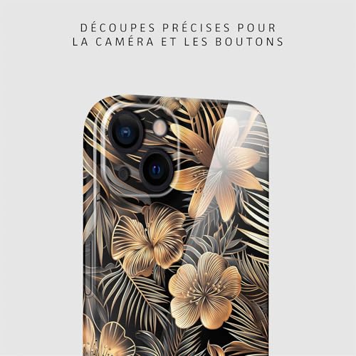 Coque fleurs iPhone 15 avec protection caméra intégrée étui rigide durable
