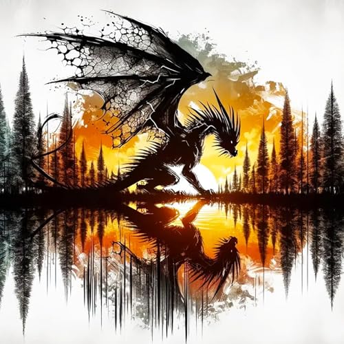 5D Diamond Painting Dragon, complet DIY Silhouette de dragon peinture diamant adulte, tableau diamant animaux fantasy, loisirs créatifs adultes et...