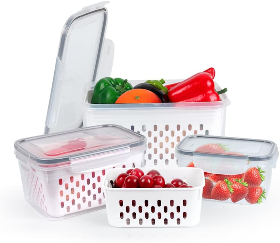 XSUPER 3 Pack Fruit Vegetable Storage Containers for Fridge