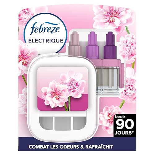 Febreze Kit De Démarrage Diffuseur Électrique Parfum Fleur naissante, Prise + Recharge de 20ml, 3 Parfums en Alternance, Combat les Odeurs et Rafraîchit...