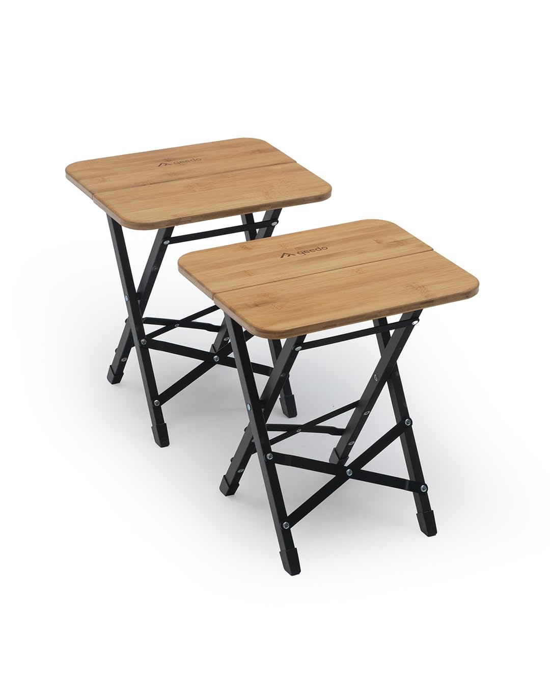 qeedo Garry Camping Hocker 2er-Set klappbar Bambus Sitzhocker Aluminiumgestell 110 kg belastbar 40 cm hoch