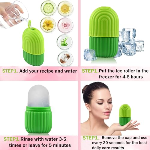 Image of Urbane Home Pack of 3 Face Ice Roller For Women & Men | Reusable & Long Lasting Face Icing Massager for Glowing Skin and Puffy Eyes | Green