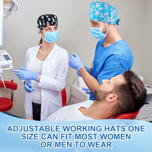 Image of Unittype 4 Pcs Nurse Caps for Women Nursing Working Caps with Button and Sweatband Adjustable Elastic Scrub Hats for Dentist