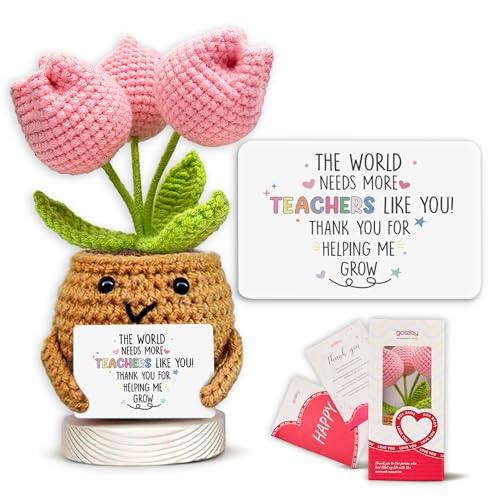 Image of Gossby Handmade Positive Tulip Flower Crochet - The World Needs More Teachers Like You Thank You for Helping Me Grow