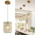 KJLARS Crystal Chandeliers for Dining Room Modern Gold Pendant Lights Height Adjustable Island Lights 1-Light Hanging Ceiling Lighting Fixture for Kitchen Bedroom Living Room Entryway