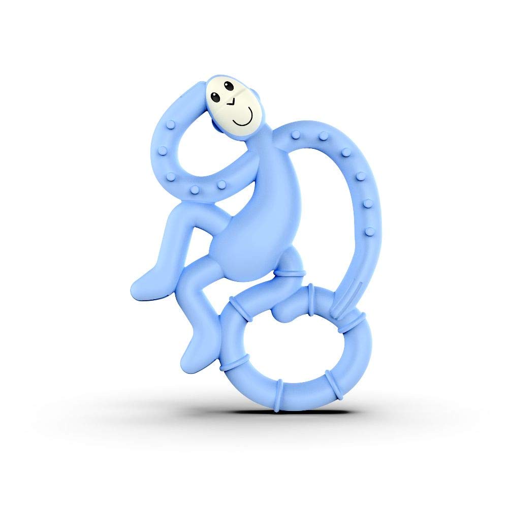 Matchstick Monkey Mini Teether for Baby, Stimulates and Massages Sore Gums, 3 Months Old+, Light Blue