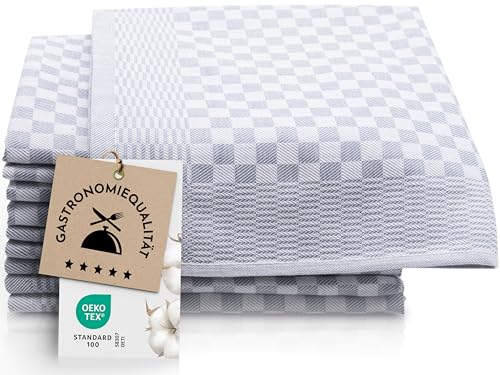 ZOLLNER 10er Set Geschirrtücher Baumwolle in 46x70 cm - super saugstarke und robuste Küchentücher – waschbar bis 60°C – in grau kariert - Gastronomiequalität - Oeko Tex® Zertifiziert