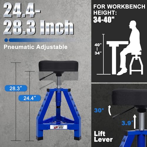 Image of Adjustable Shop Stool,Garage Mechanic Stool Chair,Work Seat for Workshop, Adjustable Height, 360 Swivel Padded Square Seat,Tool Storage, 350 LBS Capacity, Heavy Duty, Blue