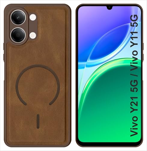 Image of SBMS Back Cover for Vivo Y21 5G / Y11 5G | Ultra Slim Soft Rubberised Hard Case | Oil Feel Soft Leather Back | Mag-Safe Design (Mag-Safe Not Support) | Camera Protection Case for Vivo Y11 5G (Brown)