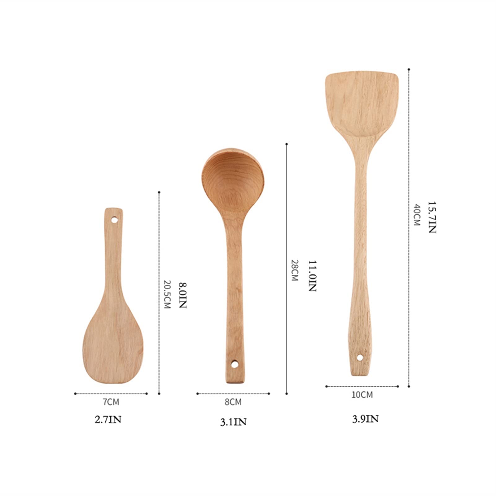 Espátula Juego de espátula de madera Juego de utensilios de cocina de madera - Pala de madera para el hogar Cuchara de sopa Cuchara de arroz Espátula antiadherente Juego de tres piezas Espátula de c