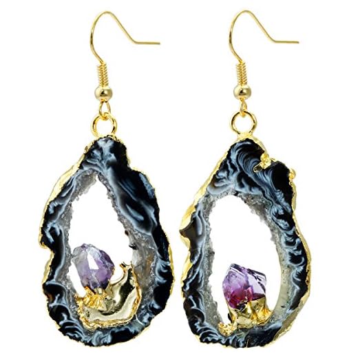 SUNYIK Quartz Geode Drusy Earrings for Women