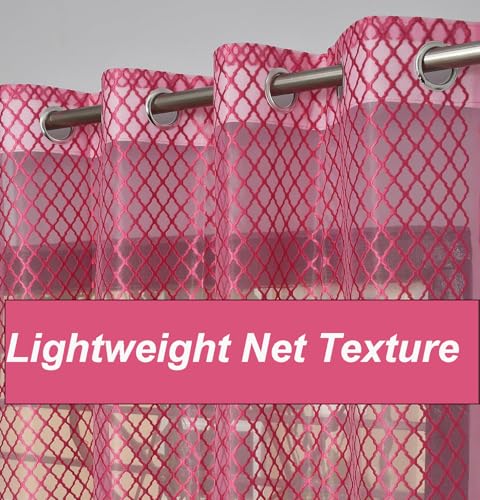 Image of IVAZA Heavy Premium Polyester Beautiful Moroccan Trellis Design Transparent Net Curtains | Modern Parde for Living Room Bedroom | Home Office Screens Window- 5 Feet (Pack of 2) Pink