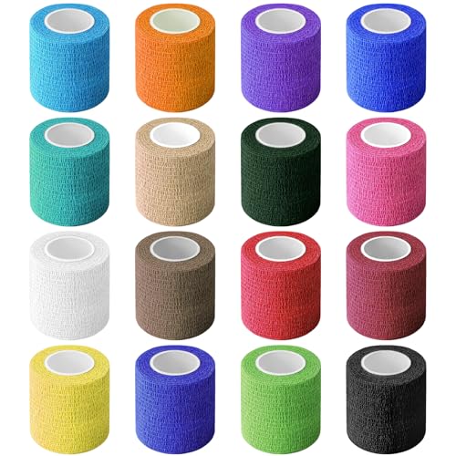 Soodyoow 16 Rolls Venda Cohesiva, 5 cm x 4,5 m Venda Cinta Bendaje Adhesiva, Vendaje Autoadhesivo Deportiva Tape, Elástico Adhesiva Impermeables Cinta Autoadhesiva para Manos, Pie, Rodillas y Mascot