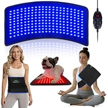 UTK Blue & Red Light Therapy Mat for Body, 23" x 11" Large Infrared Light Therapy Pad, 210 LEDs 470nm & 660nm & 850nm Wavelengths for Waist Back Shoulder Knee Joint Pain Relief, Gift for Women Men