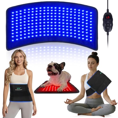 UTK Blue & Red Light Therapy Mat for Body 23 x 11 Large Infrared Light Therapy Pad 210 LEDs 470nm & 660nm & 850nm Wavelengths for Waist Back Shoulder Knee Joint Pain Relief Gift for Women Men