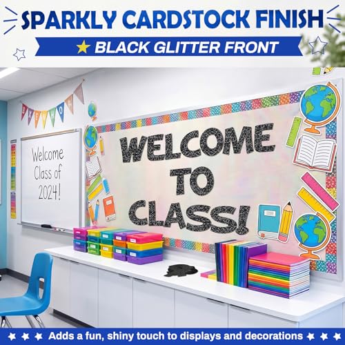 Image of Colarr 216 Pcs 7 Inch Glitter Bulletin Board Letters Large for Classroom Alphabet Punctuation Symbol Cutout Die-Cut Poster Letter with Adhesive Dot School Party Holiday Decor Display(Black)