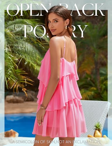 Image of DRESSTELLS Women's Cocktail Ruffle Tiered Dresses, Formal Wedding Guest Graduation Party Mini Dress