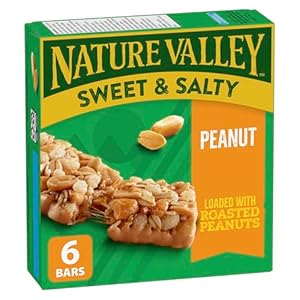 NATURE VALLEY Peanut Sweet & Salty Granola Bars, No Artificial Colours, No Artificial Flavours, Made with Whole Grain Oats, Snack Bars, Pack of 6 Granola Bars, Loaded with Roasted Peanuts