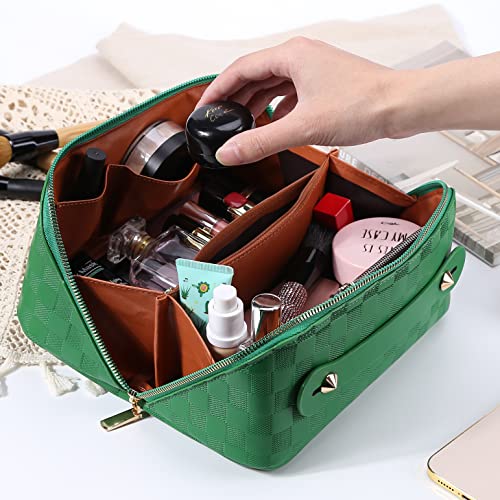 Cessfle Travel Makeup Bag, Checkered Makeup Bag Large Capacity Cosmetic Bag, Parallel Makeup Bag Large Makeup Bags for Women with Handle and Divider2