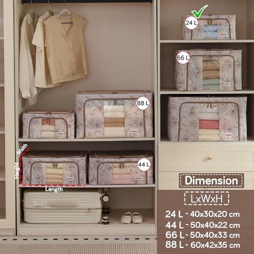 Image of HOKIPO 24L(S) 600D Oxford Fabric Cloth Organizer for Storage, Latte Floral Pack of 1 (AR-6484-LBR)