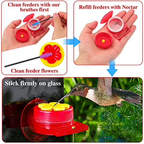 Hummingbird Hand Feeder Set 3 Packs Handheld Hummingbird Feeders Adjustable Wrist Hummingbird Hand Feeders Suction Cup with Perches Hummingbird Ring Feeder with 12 Cleaning Brush for Outdoors - Thumbnail 4