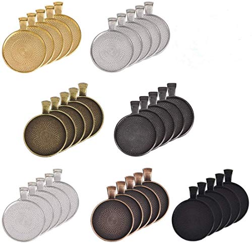 youyiboshiye 70 Pieces 7 Colors Pendant Trays Round Bezel Blanks for Jewelry Making, Metal Alloy Cabochon Round Dome-25 mm/1 inch Diameter (Colorful) for Crafting DIY Photo Pendant