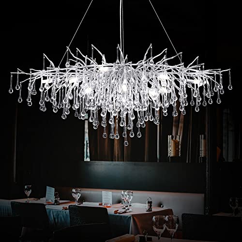 LIZZTREE Large Silver Chandeliers for Dining Room, Rectangle L47 Branch Chandelier Light Fixtures for Kitchen Island, Living Room, Bedroom