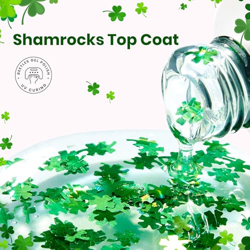 Image of Beetles Shamrock Gel Top Coat, Clover Glitter Top Coat Gel Nail Polish with Four-Leaf Clover Sequins Overlay No Wipe Shine Finish Long Lasting Soak Off U v Lamp Nail Art Design Manicure Diy at Home