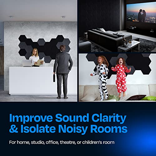 Image of Acoustic Panels 12-Pack Soundproof Wall Panels 12 inchX10.4 inchX0.4 inch Sound Panels High Density Sound Dampening Panels - [Deep Black Hexagon]