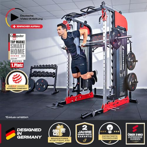 Sportstech SXM200 Smith Machine für Zuhause, Power Rack mit Kabelzug, Klimmzug, Langhantelstange, Bench Press, Multipresse, 140kg Trainingsgewicht, Kraftstation inkl. Griffe, Multifunktional, Home Gym – Bild 5