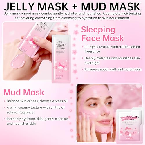 Image of Sakura Skin Care Set for Teenage Girls, Lovely Travel Skincare Set for Women, 41-In-1 Spa Party & Sleepover Skincare Kit with Sleeping Face Mask, Mud Mask, Lip Mask & Exfoliating Scrub, Five of Each