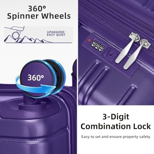 Image of LARVENDER Luggage Sets 6 Piece, Expandable Suitcases with Wheels | Suitcase Set for Women and Men|Checked Luggage|Carry On Luggage|Hardside Lightweight|Purple