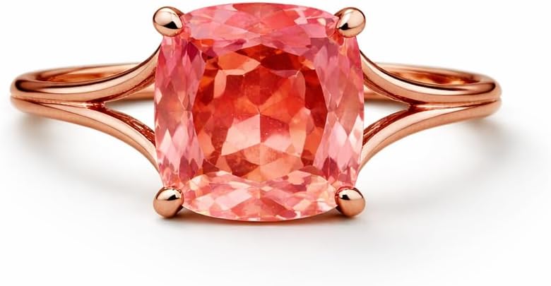 Cushion Cut Peach Morganite Engagement Ring in 14K Rose Gold Split Shank Solitaire Minimalist Ring Romantic Promise Jewelry Gift for Her