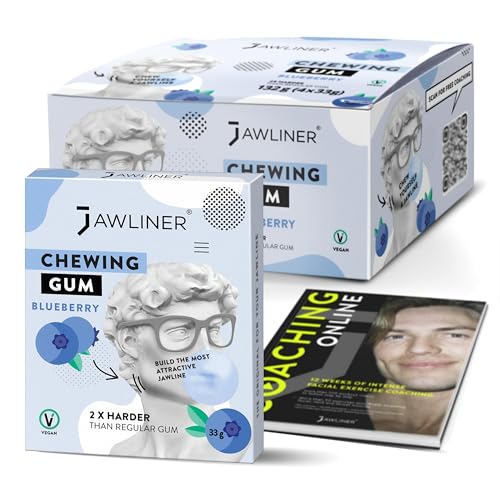 Jawliner® Chicle Mandíbula Dura - Arándano Sin Azúcar - Ejercitador Mandibular 2x Más Duro - 130g (48 Tiras)