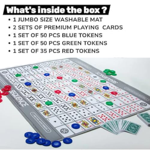 Image of Awestuffs Jumbo Sequenc Board Game with Foldable Mat - Fun Outdoor & Indoor Party Game - Includes 2 Decks of Cards - 2 to 12 Players
